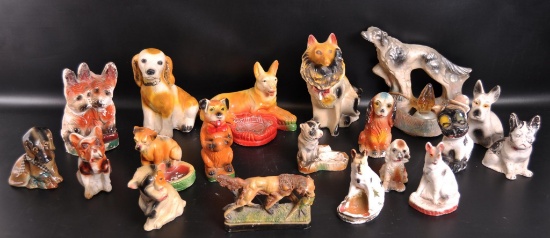 Group of 19 Vintage Carnival Chalk Dog Statues