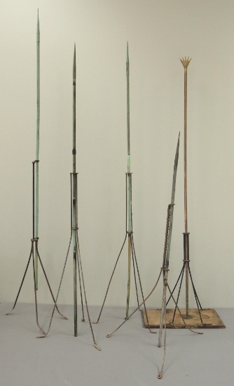 Group of 5 Antique Copper Lightening Rods