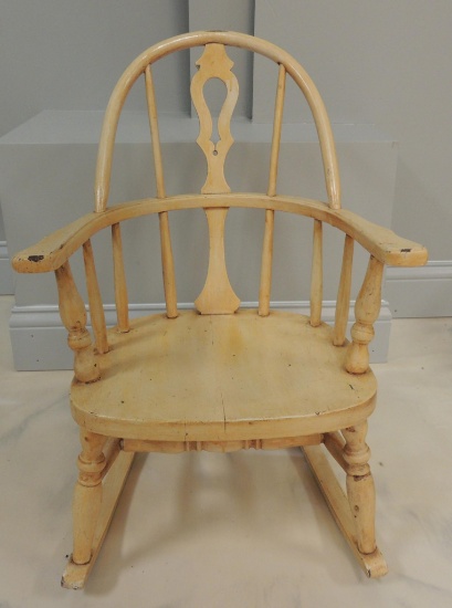 Antique Cream Painted Wood Child's Rocking Chair