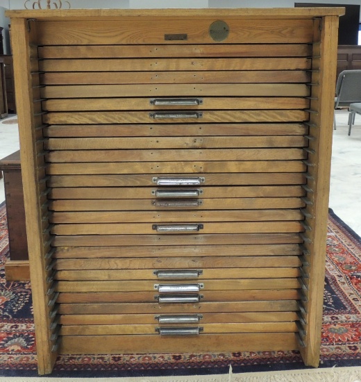 Antique Oak Wood Type Letterpress Foundry Cabinet w/ Antique Print Blocks