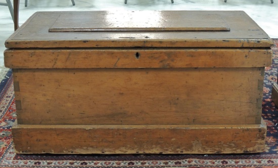 Antique Primitive Pine Chest with Cast Iron Handles and Dove Tail Joinery