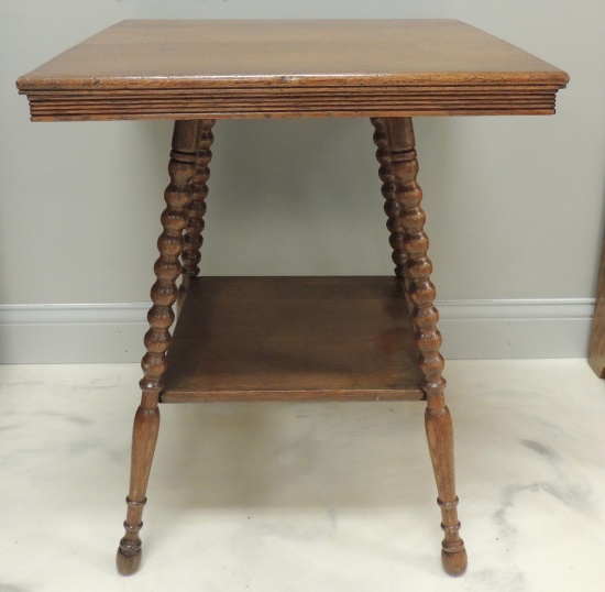 Antique Oak Lamp Table with Turned Legs