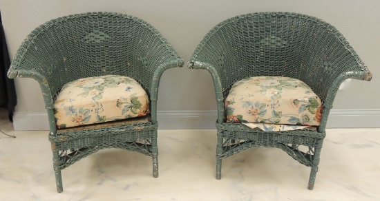 Pair of Antique Painted Wicker Chairs