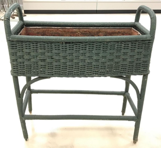 Antique Painted Wicker Plant Stand