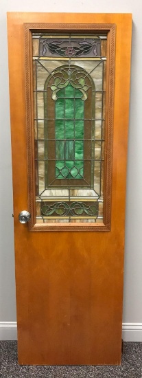 Vintage Wood and Stained Leaded Glass Door