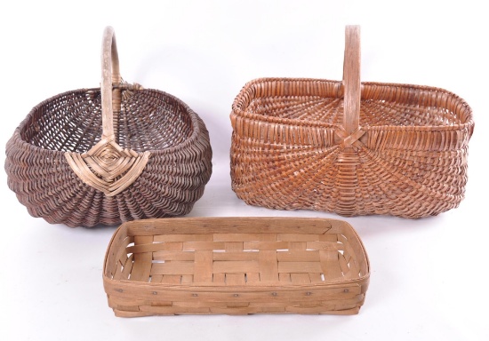 Group of 3 Antique Primitive Wicker Baskets