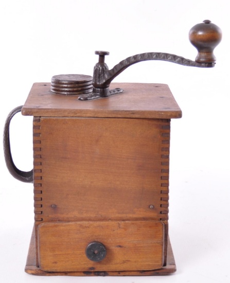 Antique Coffee Grinder with Mortise and Tenon Joinery