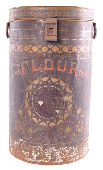 Large Antique Flour Storage Tin with Handles