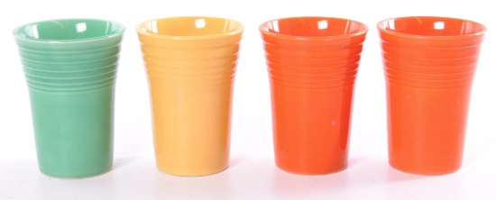 Group of 4 Vintage Fiesta Tumbler Cups : Tangerine, Yellow, and Light Green