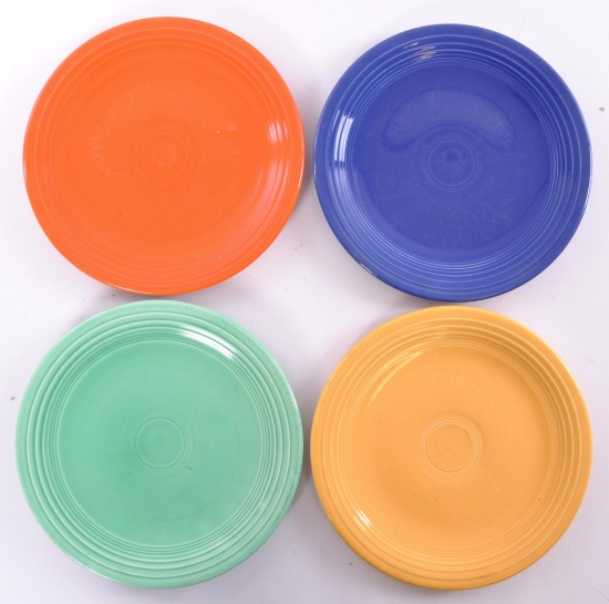 Group of 4 Vintage Fiesta Salad Plates : Blue, Light Green, Yellow, and Tangerine