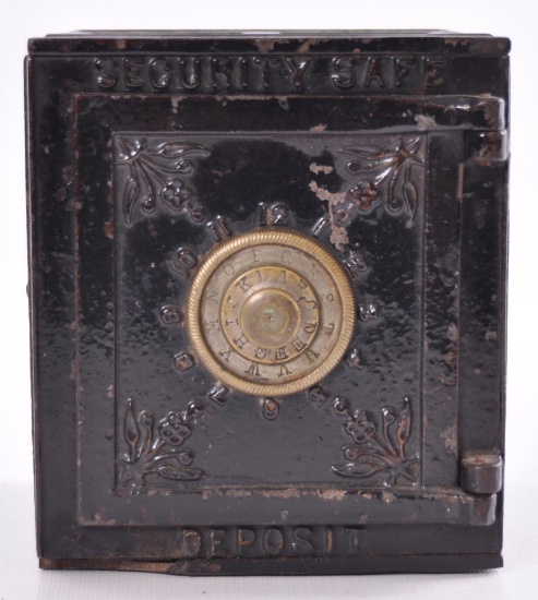 Antique "Security Safe Deposit" Cast Iron Coin Bank
