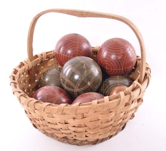 Antique Bocce Ball Set with Basket