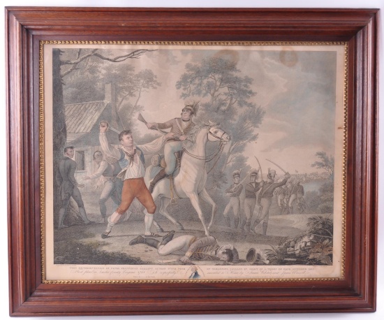 Framed D. Edwin Engraving of "Peter Francisco's Gallant Action with Nine of Tarleton's Cavalry in