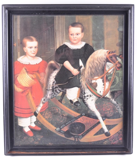 Framed Print of Children with Rocking Horse