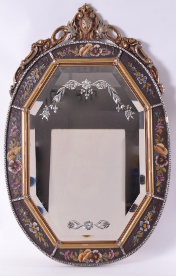 Antique Ornate Beveled Glass Mirror with Floral Design