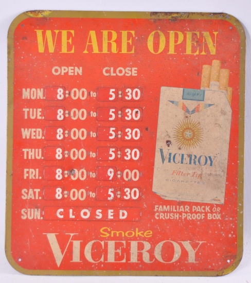 Vintage Viceroy Cigarettes "We Are Open" Advertising Metal Sign