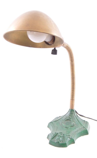 Antique Desk Lamp with Cast Iron Owl Pattern Base