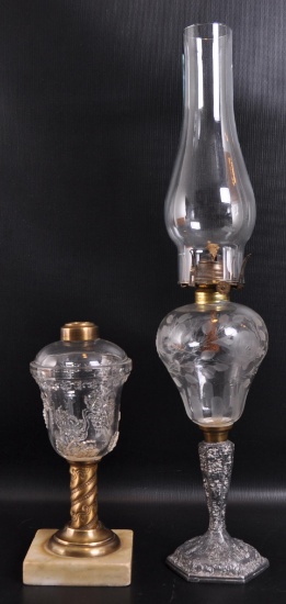 Group of 2 Antique Glass Oil Lamps