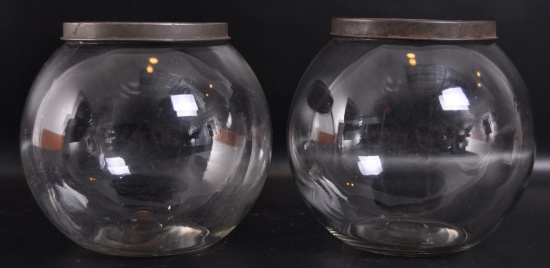 Group of 2 Antique Glass Sugar/Candy Jars with Lids