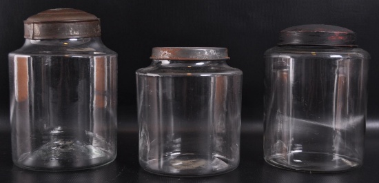 Group of 3 Antique Glass Candy Jars with Lids
