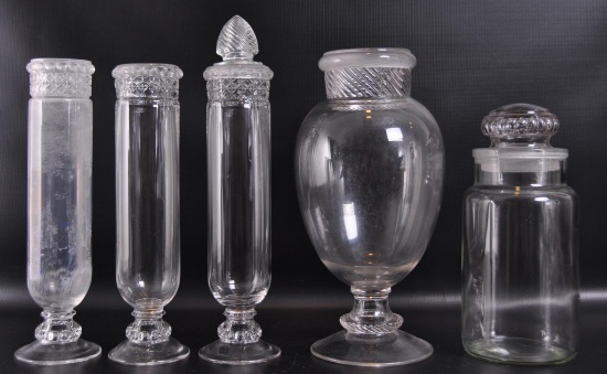 Group of 5 Antique Glass Apothecary Jars