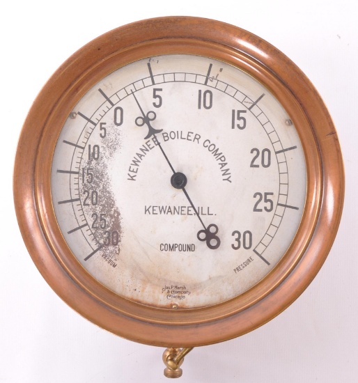 Antique Kewanee, Ill. Brass Vacuum Pressure Gauge