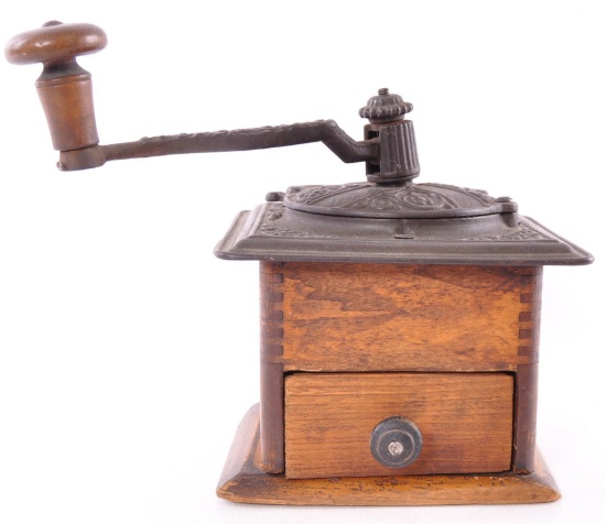 Antique Wood and Cast Iron Coffee Grinder