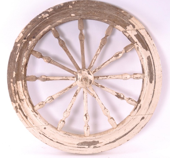 Antique White Chipped Paint Spinning Wheel