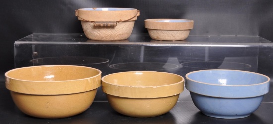 Group of 5 Antique Stoneware Shoulder Bowls