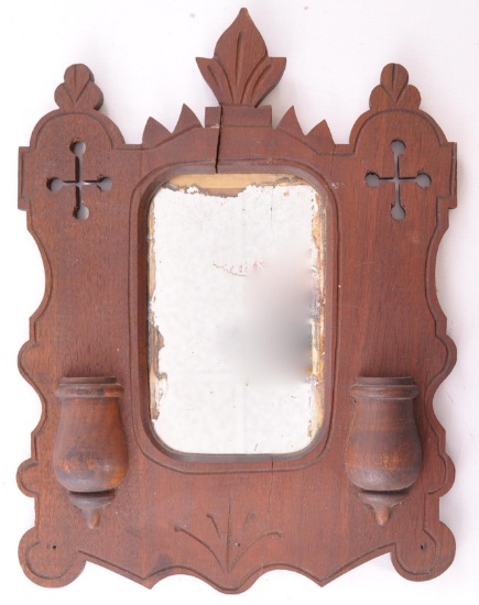 Antique Primitive Wall Mirror with Pockets