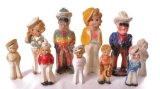 Group of 10 Vintage Cowboy and Sailor Girl Carnival Chalk Statues