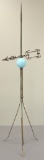 Antique Copper Lightening Rod with Weathervane and Blue Milk Glass Globe