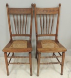 Group of 2 Antique Wood Chairs with Caned Seats