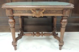 Antique Burled Walnut Single Drawer Writing Table with Leather Inlay