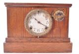 Antique Ingraham Oak Mantle Clock with Eagle and Shield Litho