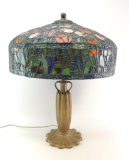Antique Stained Glass Tiffany Style Lamp w/Tulips