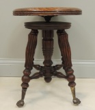 Antique Oak Piano Stool with Ball and Claw Feet