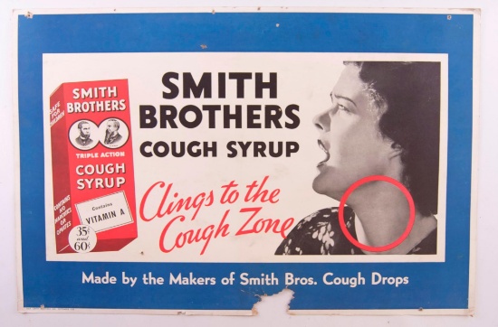 Antique Smiths Brothers Cough Syrup Advertising Cardboard Sign