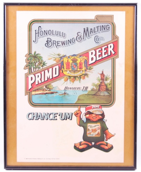 Honolulu Brewing and Malting Co. Primo Beer Advertising Cardboard Sign