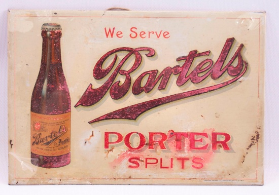 Vintage Bartels Porter Splits Advertising Tin On Cardboard Beer Sign