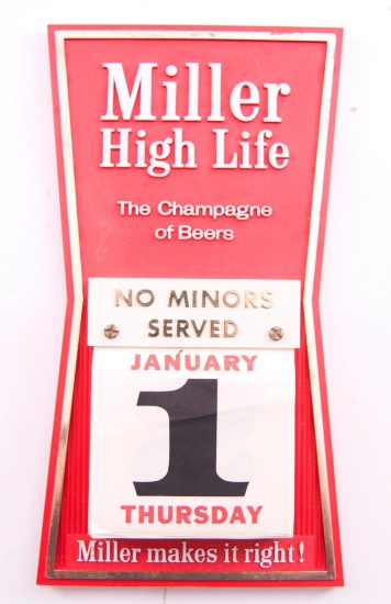 Vintage Miller High Life Advertising Plastic Calendar