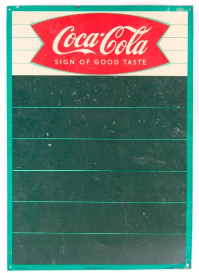 Vintage Coca-Cola Advertising Metal Chalkboard Sign with Fishtail Logo