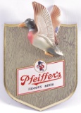 Vintage Pfeiffer Trophy Head Plaque Series Advertising Beer Sign with Chalk Duck