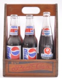 Vintage Pepsi-Cola Advertising Wood Six Pack Case with Full Bottles