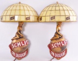 Pair of Vintage Schlitz Columbian Princess Globe Advertising Light Up Sconces
