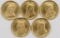 Lot of (5) 1/10th oz. Gold Krugerands.