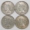 Lot of (4) 1922 P Peace Dollars.