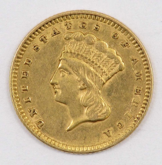 1857 $1 Large Head Indian Princess Gold.