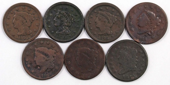 Lot of (7) U.S. Large Cents.