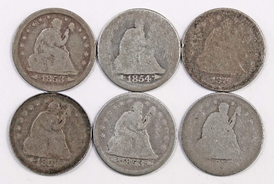 Lot of (6) Seated Liberty Quarters.
